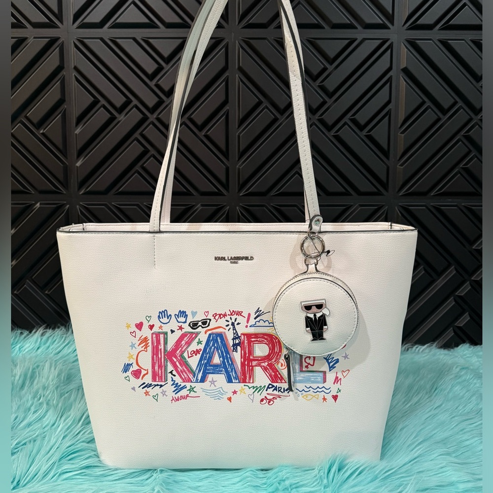 Karl Lagerfeld Adele Tote Large White
Doodle w Coin Purse Vegan Shoulder Bag New